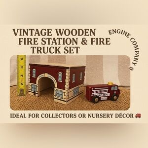 Vintage Lakeshore Wooden Fire Station & Fire Truck Set – Engine Company 9